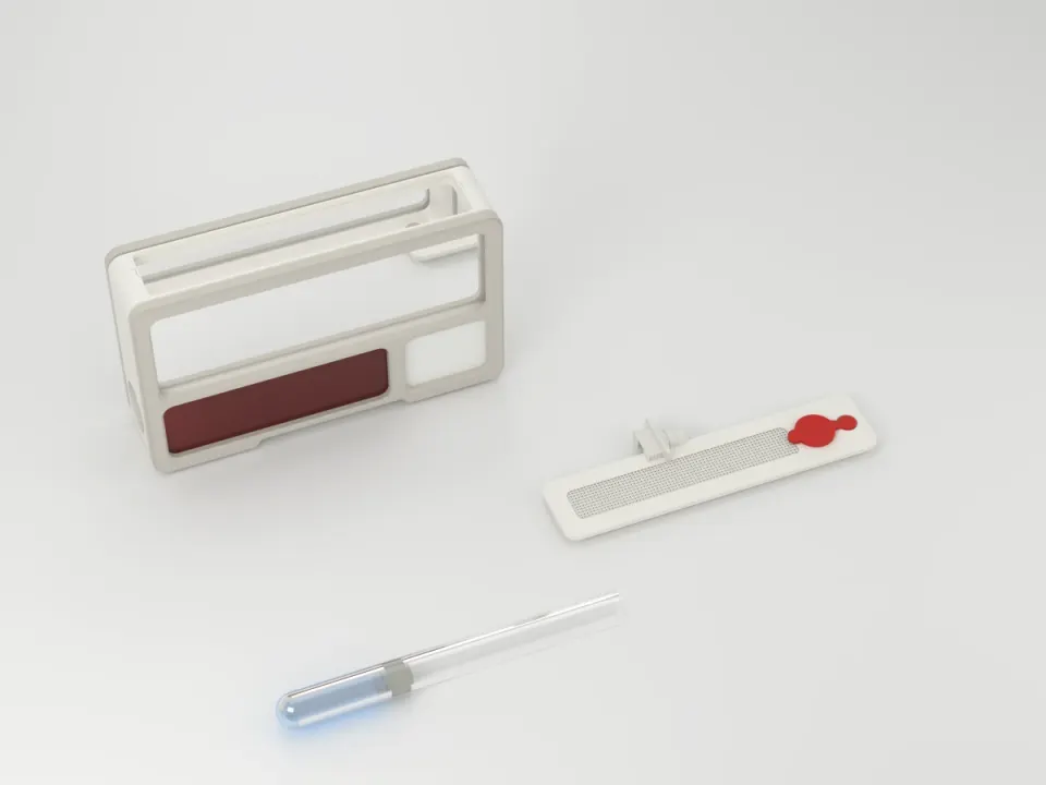 Show: The AntHome laid out with its lid, a test tube and a small fitting
