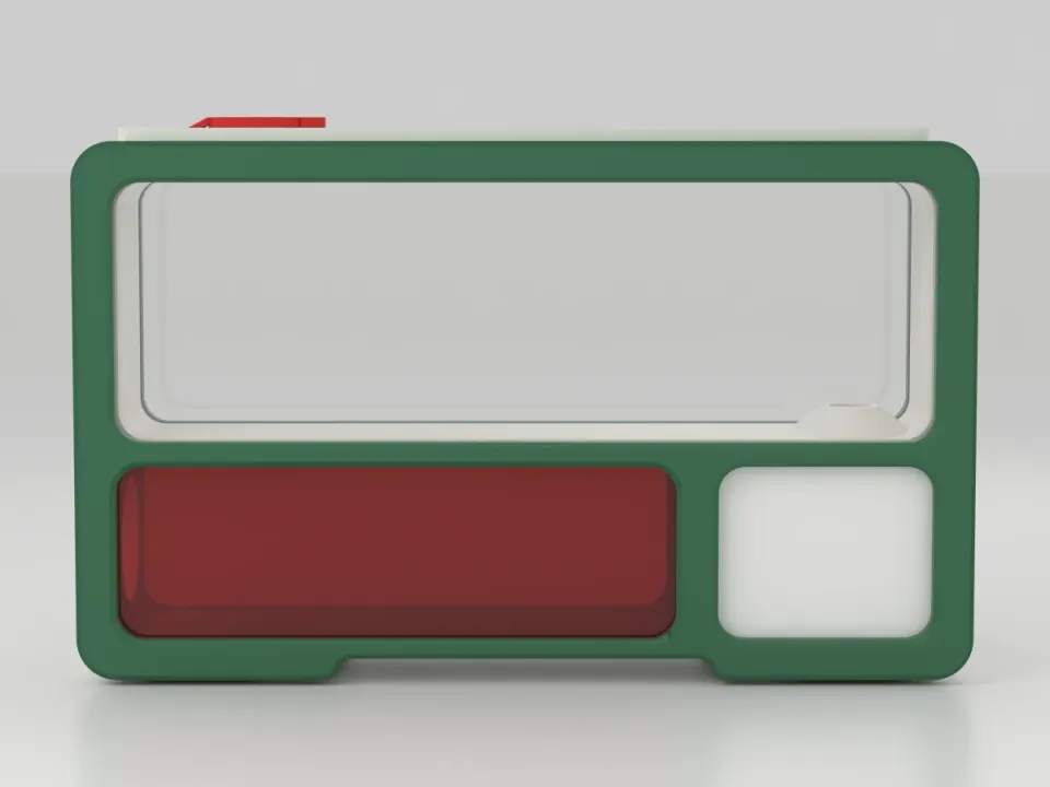 The AntHome from the front with forest green bezels