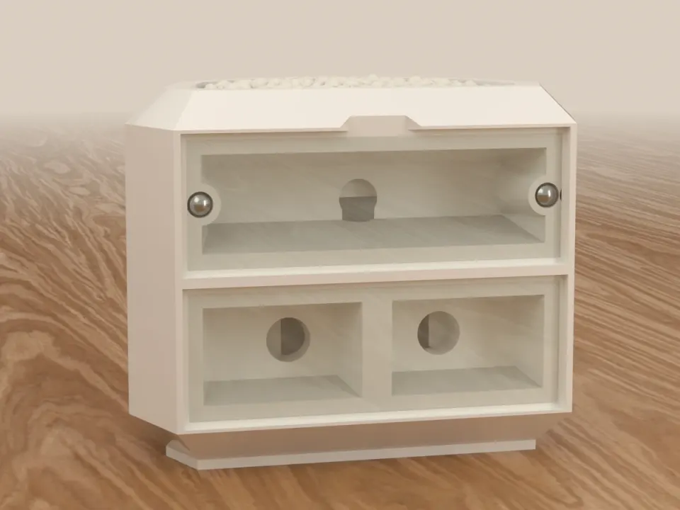Show: The Vertical Ceramic Nest from the front, with white gravel in the planter