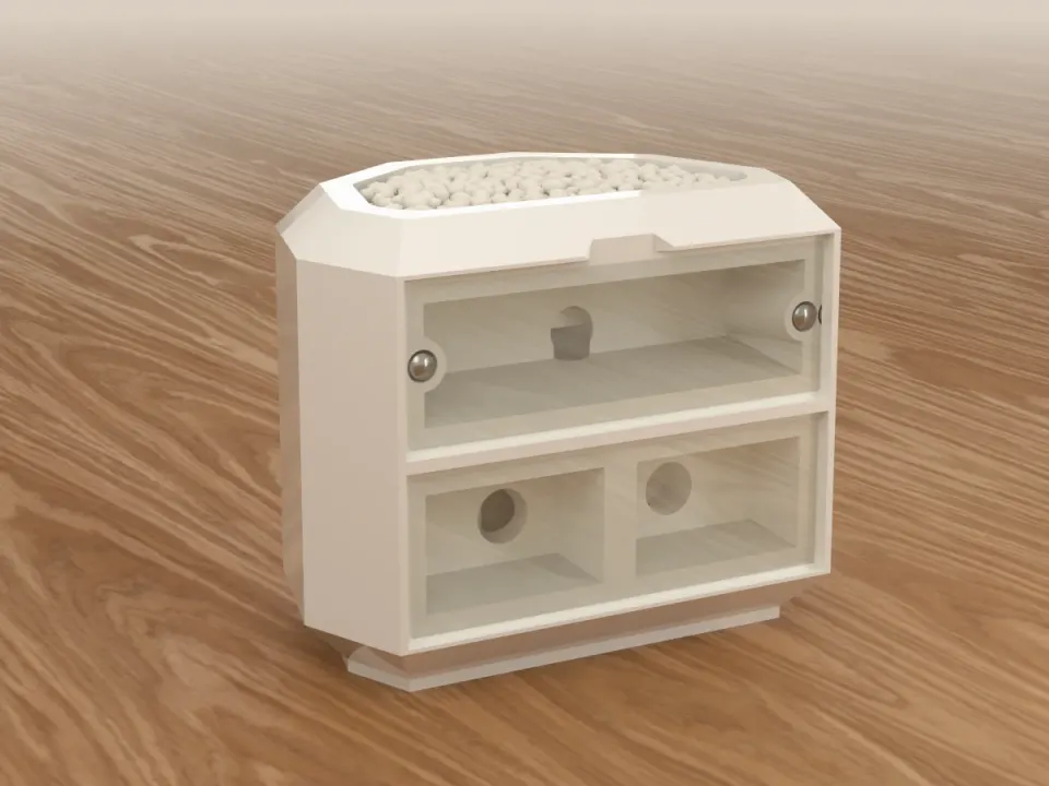 Show: The Vertical Ceramic Nest with white gravel in the planter and no plant